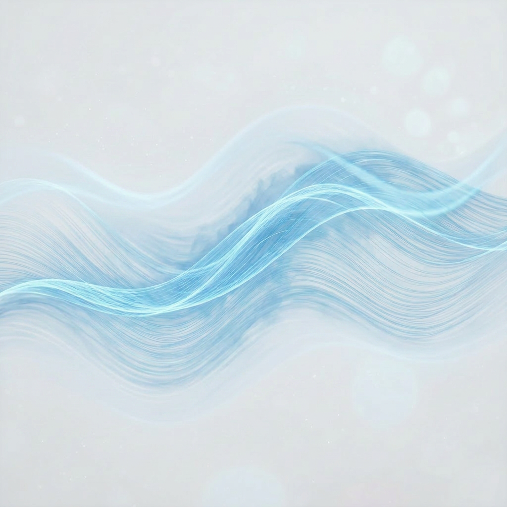 Glowing blue and white flowing wave-like lines on dark background